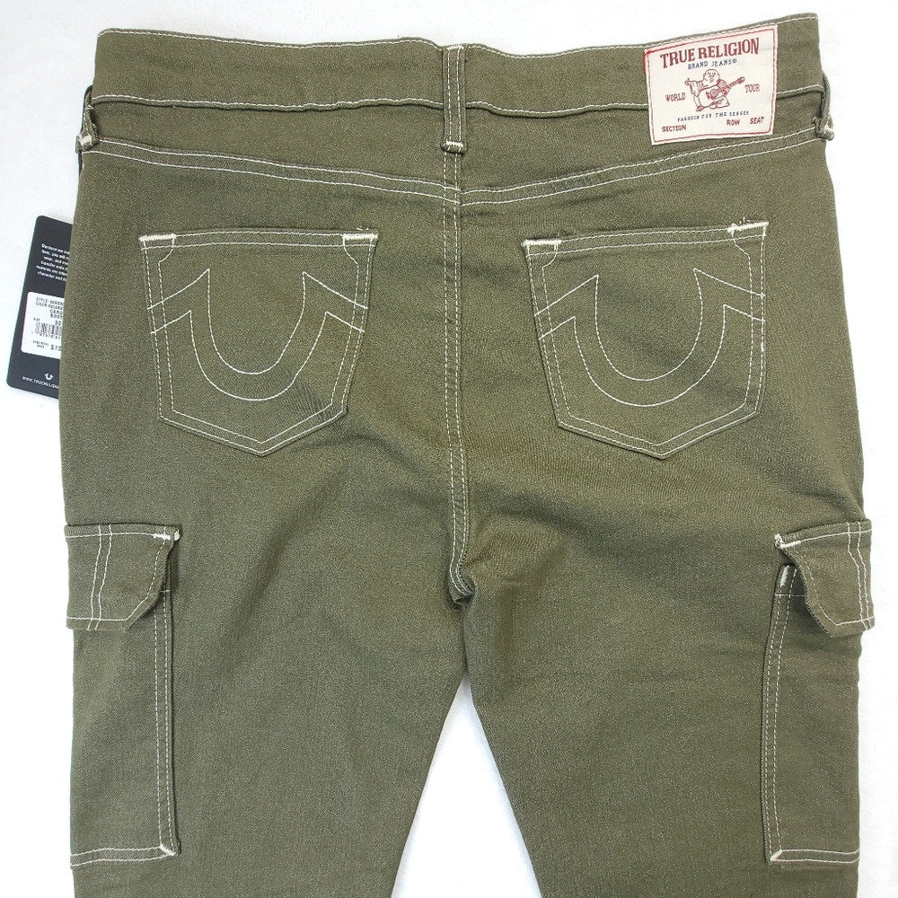 True Religion Cargo Bootcut Jeans Women’s Size 30 Kalamata Green NWT - Picture 3 of 11